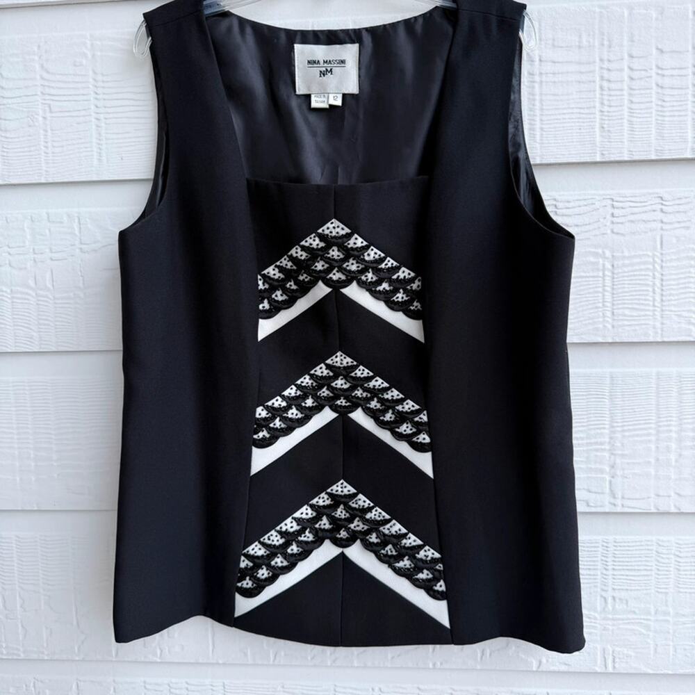 Nina Massini Black Beaded Sleeveless Shell Top Size 12